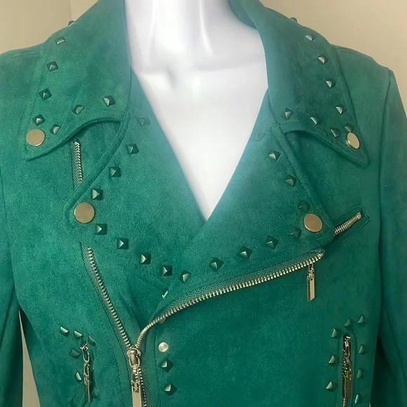 Like new! Love Token Studded Suede jacket in Emerald Green - Picture 2 of 5